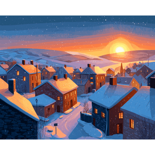 Golden winter village | Paint by Number