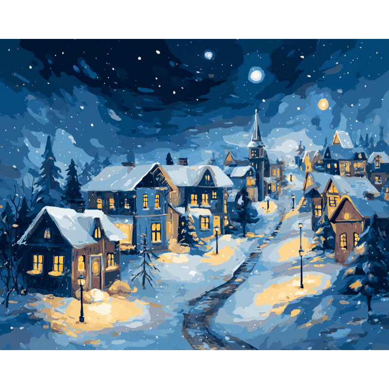 Peaceful Winter village | Paint by Number-Paint by numbers