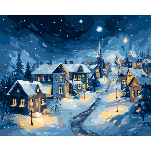Peaceful Winter village | Paint by Number-Paint by numbers