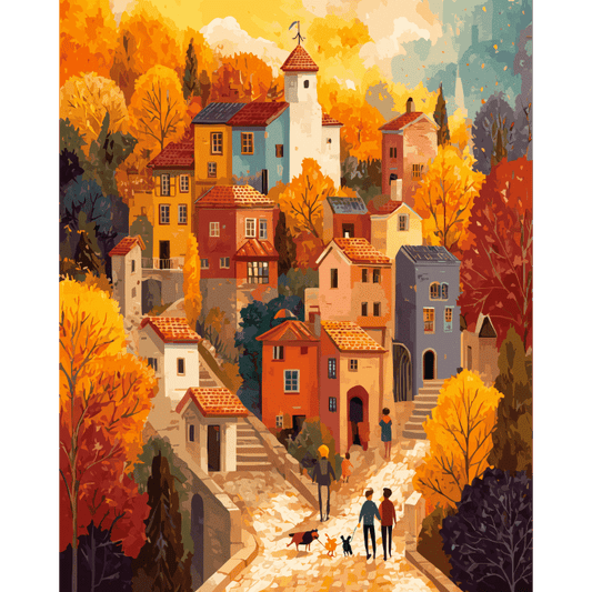 Charming autumn village | Paint by Number-Paint by numbers