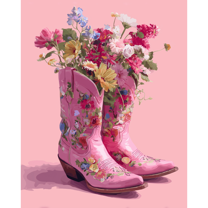 Cowboy Floral boots | Paint by Number-Paint by numbers