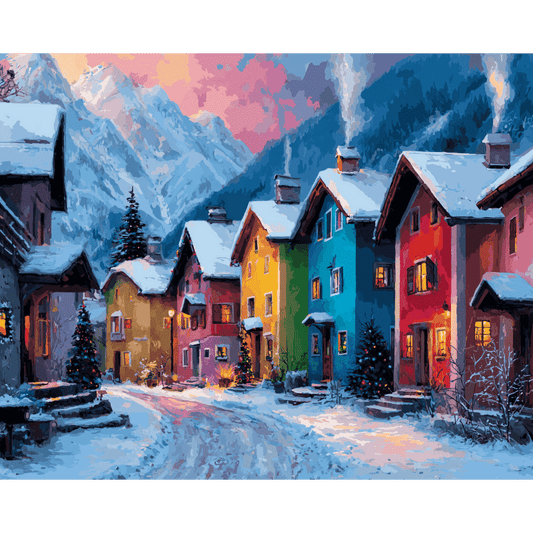 Colorful winter village | Paint by Number-Paint by numbers