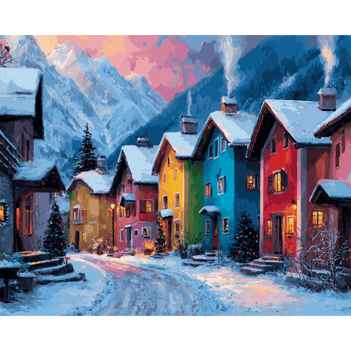 Colorful winter village | Paint by Number
