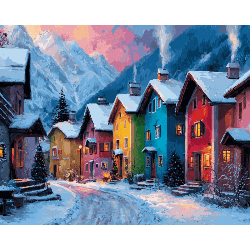 Colorful winter village | Paint by Number