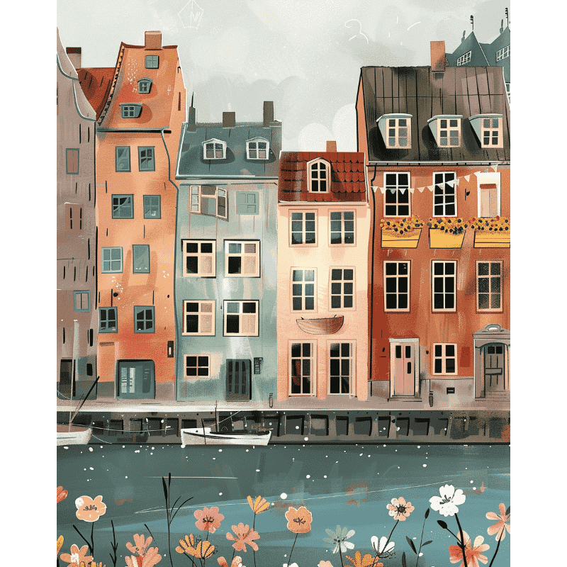 Copenhagen Canal houses | Paint by Number- Paint by Numbers