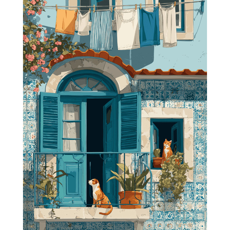 A Mediterranean balcony | Paint by Number-Paint by numbers