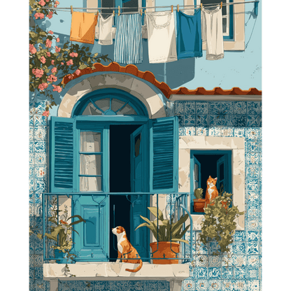 A Mediterranean balcony | Paint by Number-Paint by numbers