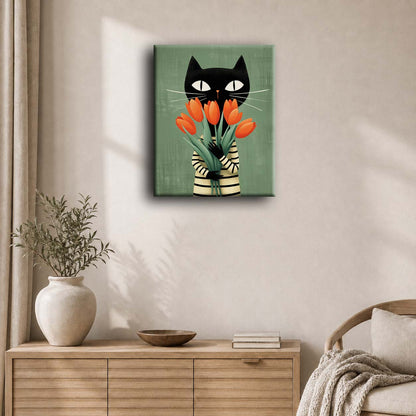 Katten med tulipaner | Maleri etter tall