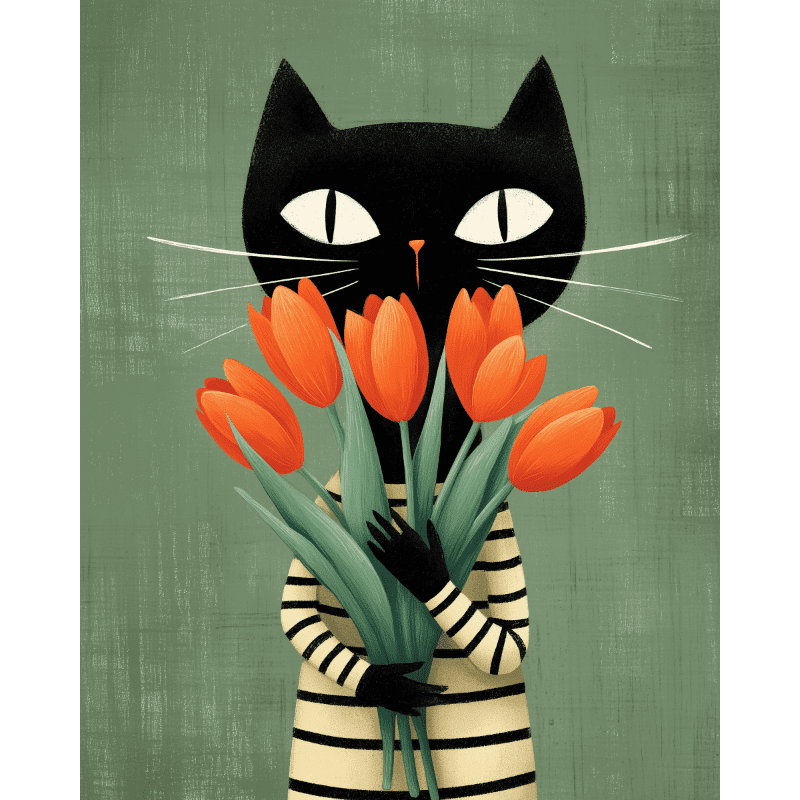 The cat with tulips | Paint by Number-Paint by numbers