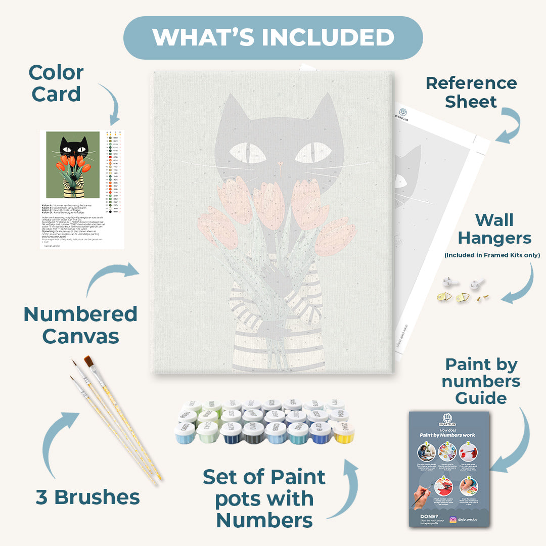 The cat with tulips | Paint by Number