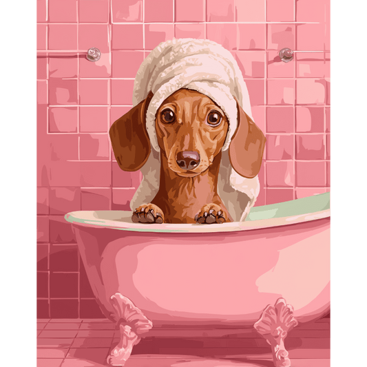 Dachshund in bath | Paint by Number- Paint by Numbers