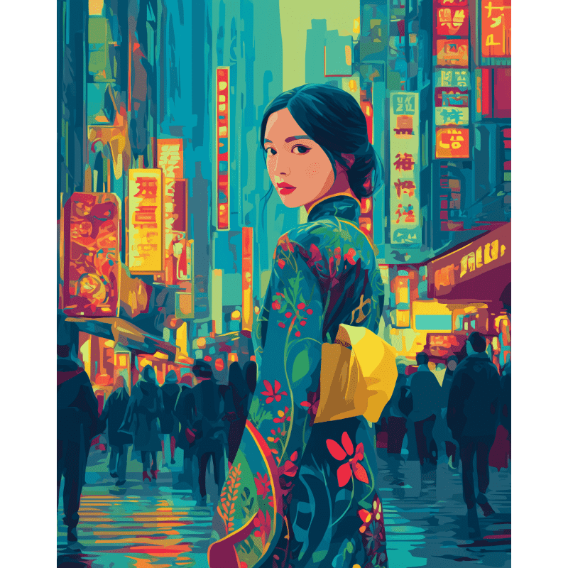 Geisha in Tokyo | Paint by Number- Paint by Numbers