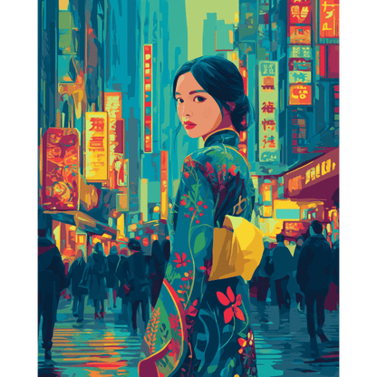Geisha in Tokyo | Paint by Number- Paint by Numbers