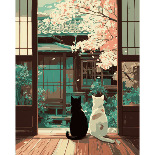 Two cats in Washitsu | Paint by Number- Paint by Numbers