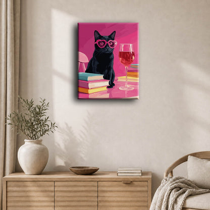 Svart katt ved det rosa bordet | Maleri etter tall