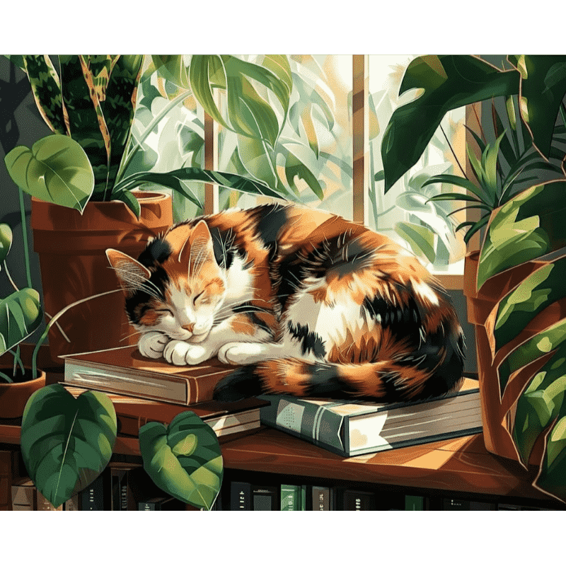 Sleeping Cat at the Window | Paint by Number- Paint by Numbers