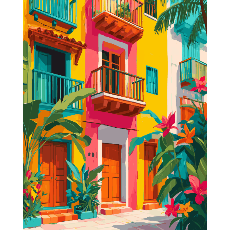 Tropical Facades | Paint by Number- Paint by Numbers