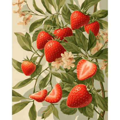 Blooming Strawberries | Paint by Number- Paint by Numbers