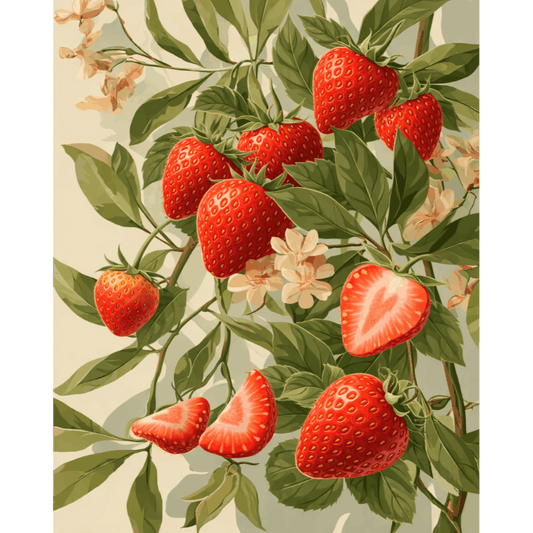 Blooming Strawberries | Paint by Number- Paint by Numbers