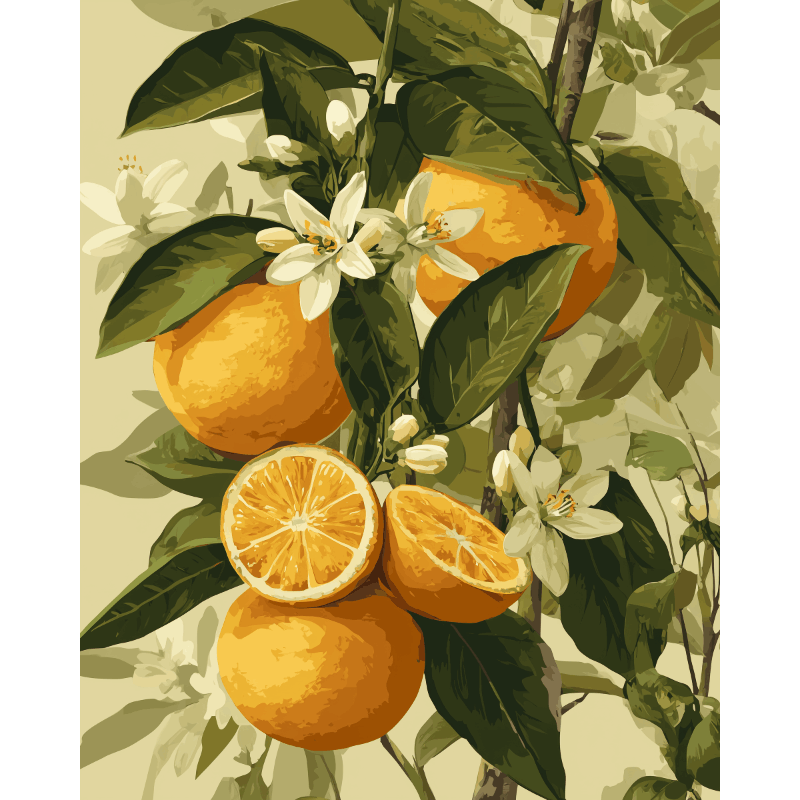 Blooming citrus fruits | Paint by Number- Paint by Numbers