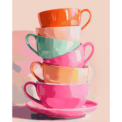 Stacked Teacups | Paint by Number- Paint by Numbers
