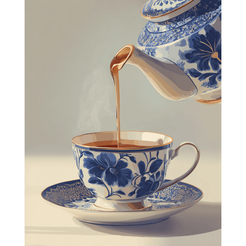 Blue Porcelain Teacup | Paint by Number- Paint by Numbers