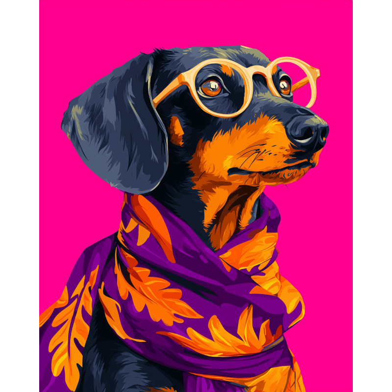 Dachshund with Glasses | Paint by Number- Paint by Numbers