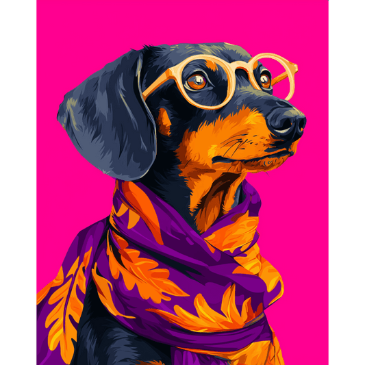 Dachshund with Glasses | Paint by Number- Paint by Numbers