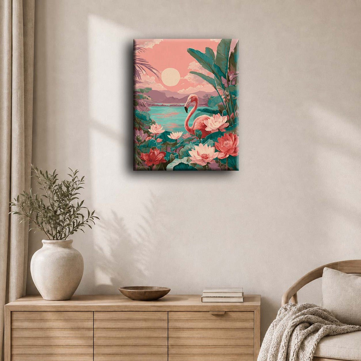 Auringonlaskun flamingo | Numeromaalaus