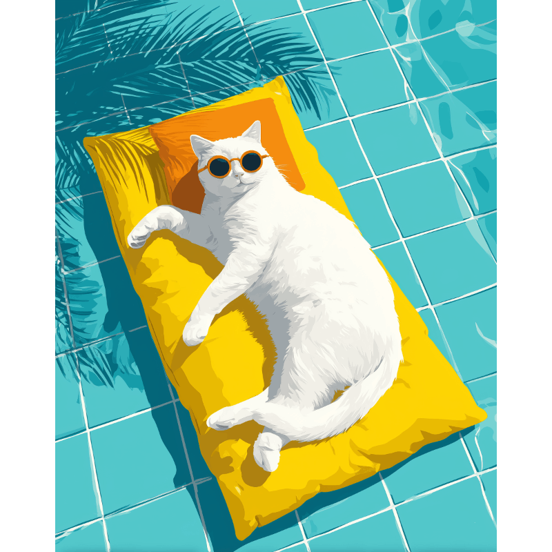 Cat by the Pool | Paint by Number- Paint by Numbers