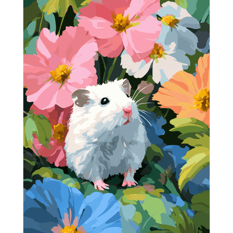Hamster in the flower field | Paint by Number- Paint by Numbers