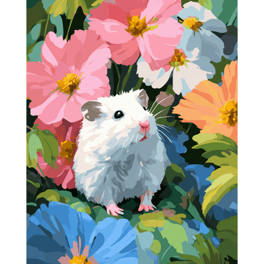 Hamster in the flower field | Paint by Number- Paint by Numbers