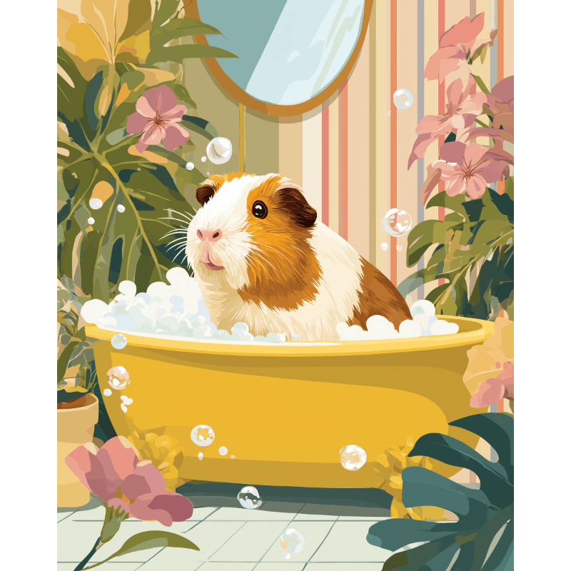 Pet in Bubble Bath | Paint by Number- Paint by Numbers