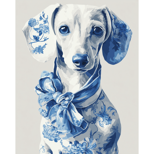 Delft Blue Dachshund | Paint by Number- Paint by Numbers