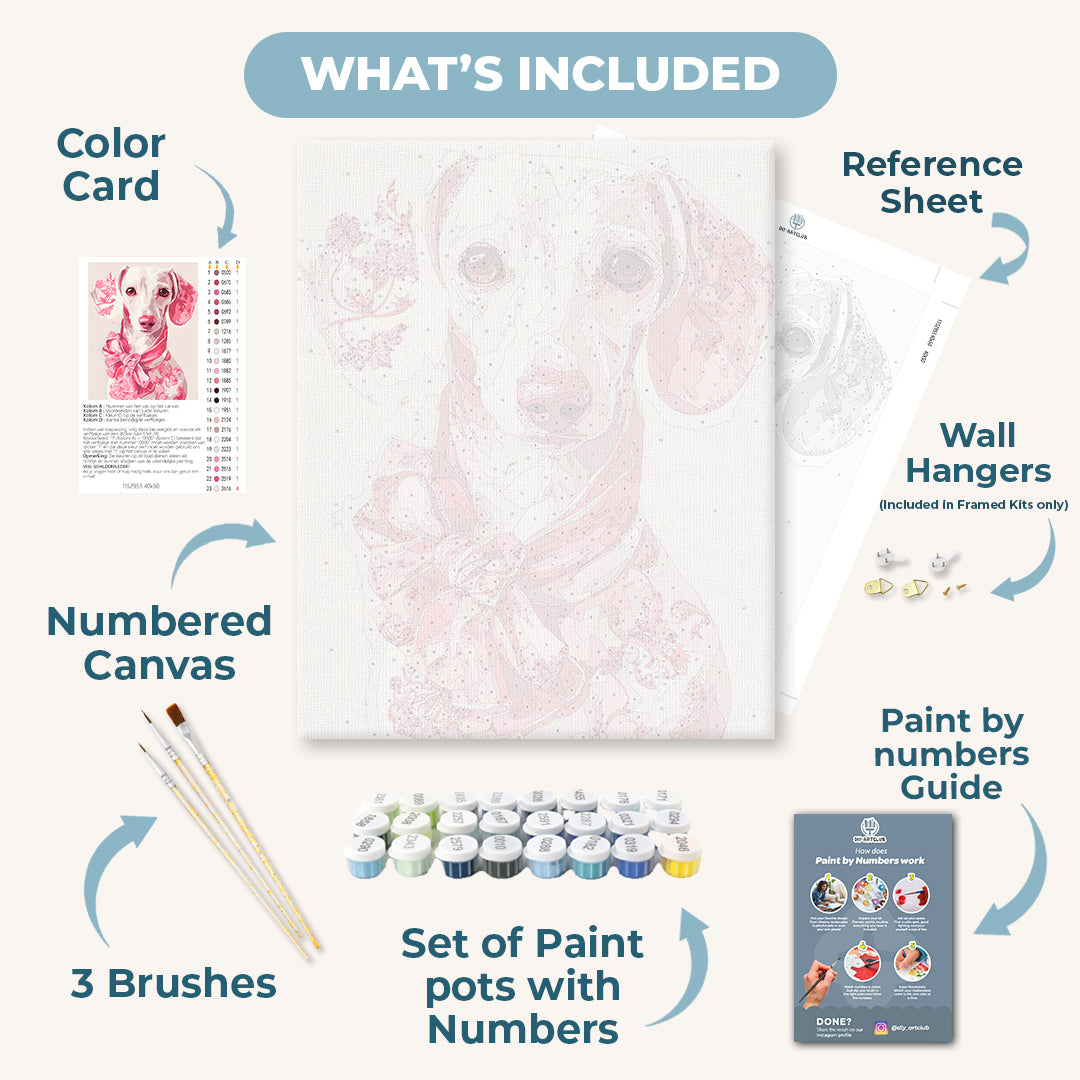 Delft Pink Dachshund | Paint by Number