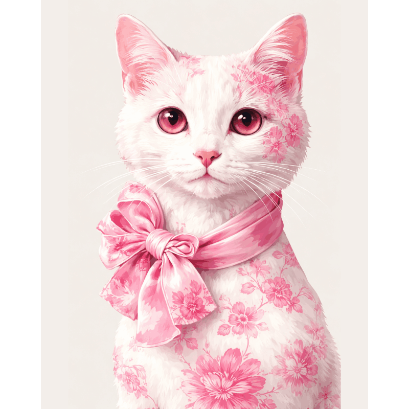 Delft Pink Cat | Paint by Number- Paint by Numbers