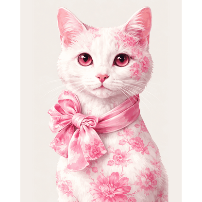 Delft Pink Cat | Paint by Number- Paint by Numbers