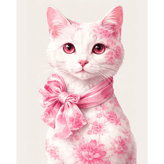 Delft Pink Cat | Paint by Number- Paint by Numbers