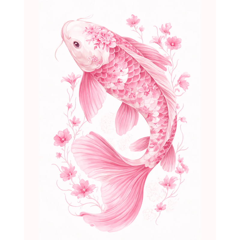 Pink Porcelain Koi | Paint by Number- Paint by Numbers