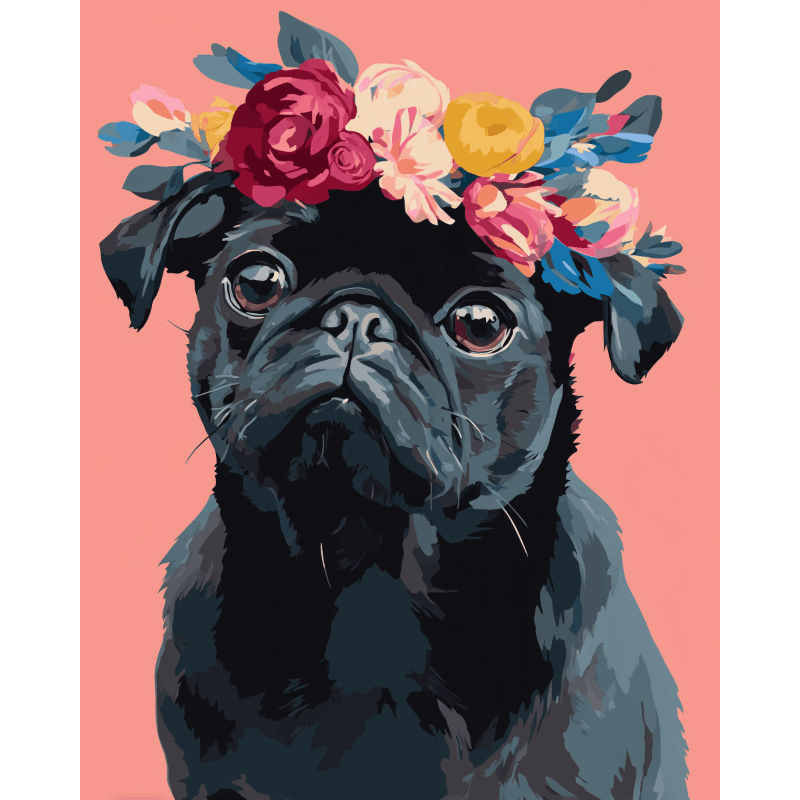 Black Pug Portrait | Paint by Number- Paint by Numbers