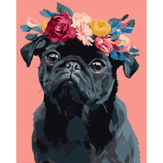 Black Pug Portrait | Paint by Number- Paint by Numbers