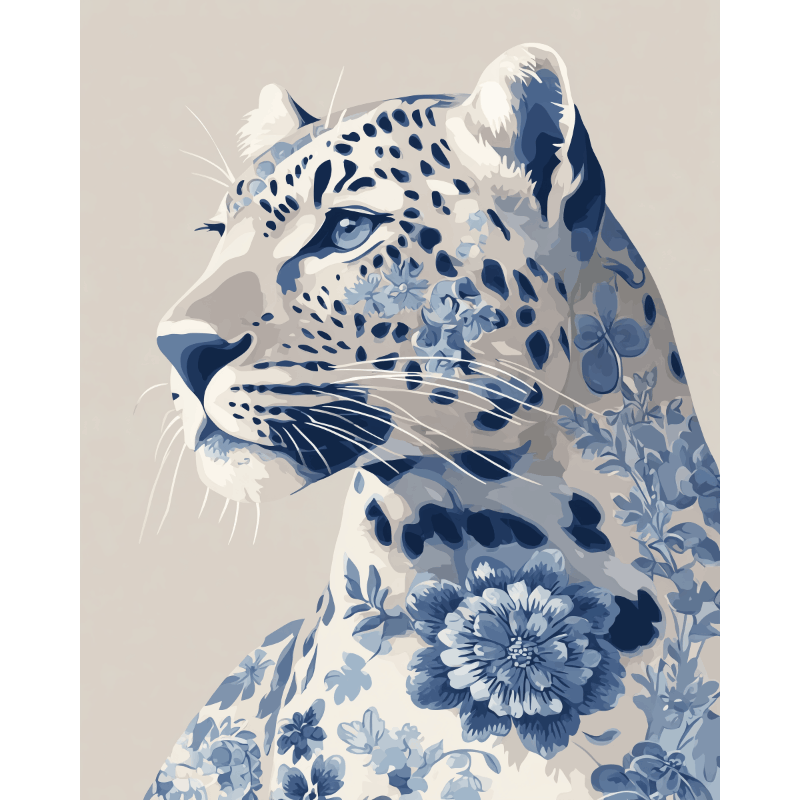 Delft Blue Leopard | Paint by Number- Paint by Numbers