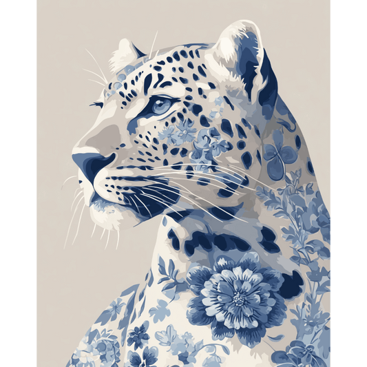 Delft Blue Leopard | Paint by Number- Paint by Numbers