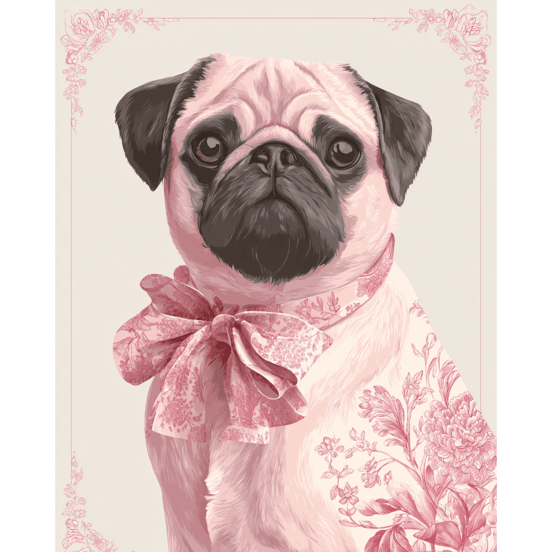 Delft Pink Pug | Paint by Number- Paint by Numbers