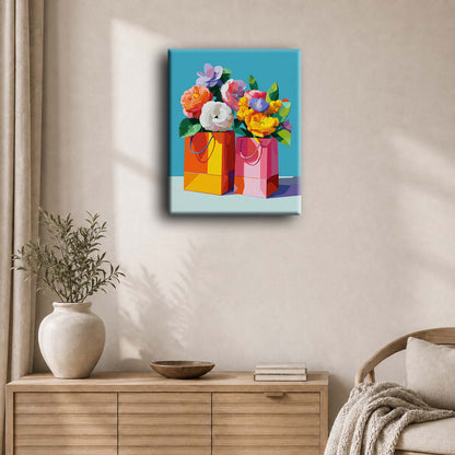 Blomster i papirpose | Maleri etter tall
