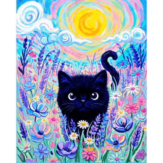 Van Cat Flower Meadow - By Tiny Tami | Paint by Number- Paint by Numbers