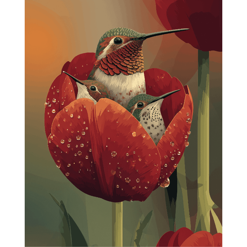 Hummingbird Family | Paint by Number- Paint by Numbers