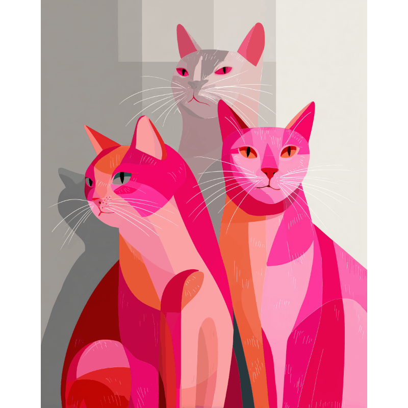Pink Cats | Paint by Number- Paint by Numbers