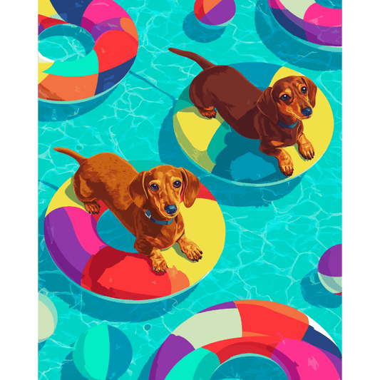 Floating dachshunds | Paint by Number- Paint by Numbers