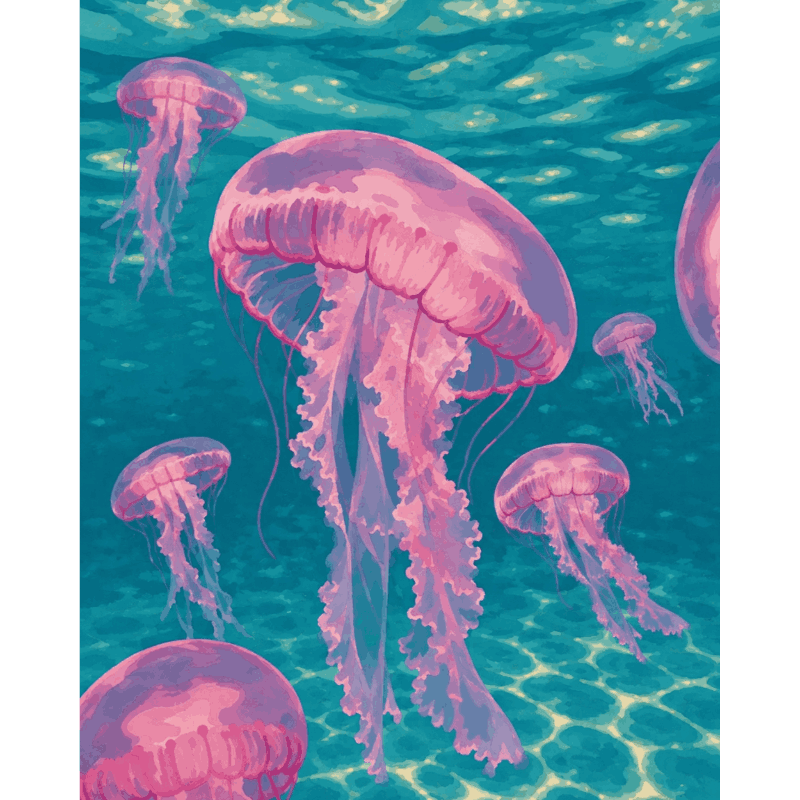 Pink Jelly Fishes | Paint by Number- Paint by Numbers